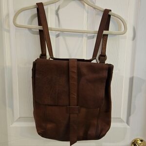 Duluth Trading Lifetime Leather Convertible Backpack Shoulder Bag Brown